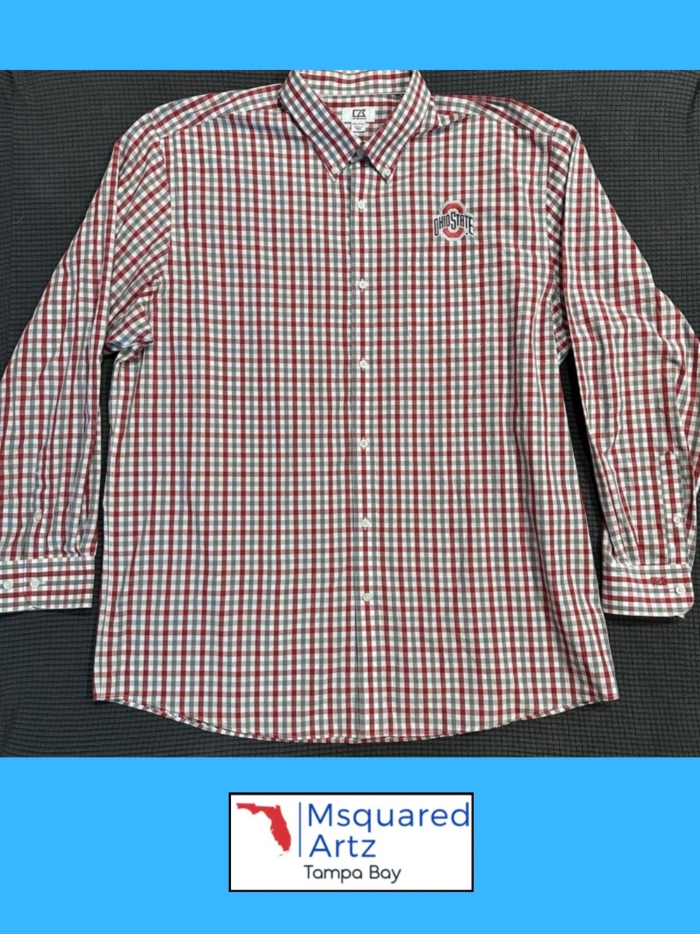 Cutter Buck Ohio State Buckeyes Button Down Shirt Mens XXL Red Check Plaid